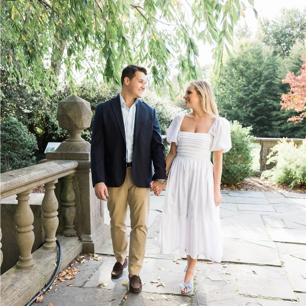 Abercrombie & Fitch White Square-Neck Midi Dress with Puff Sleeves - Picture 9 of 9